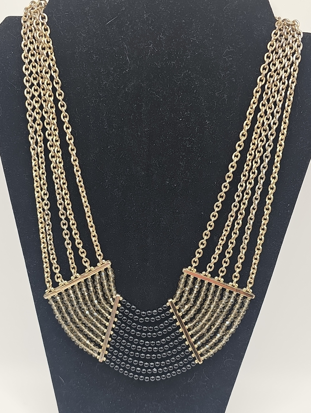 Gold and Black Multi-Strand Bib Statement Necklace